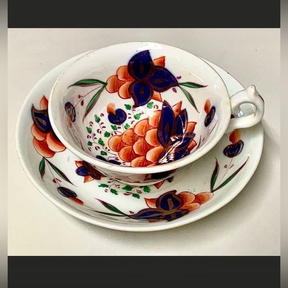 19th Century Grape Pattern Gaudy Welsh Teacup & Saucer - Picture 6 of 11